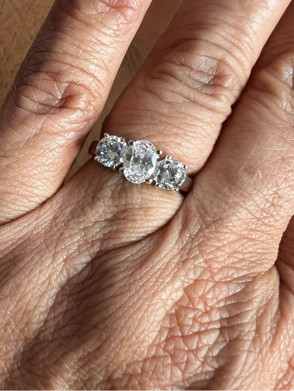 Silver Tone Three Stone CZ Ring Size 7 #716